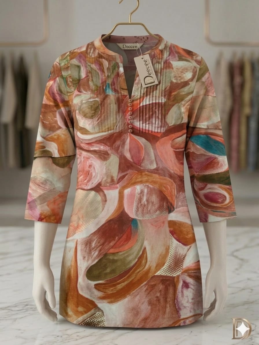 Designer Abstract Print Cotton Kurti - Vibrant Multi-Color Ethnic Tunic