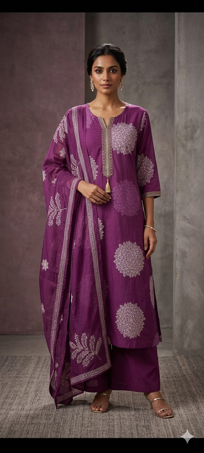 Hariveera Purple Chanderi Silk Embroidered Suit Set
