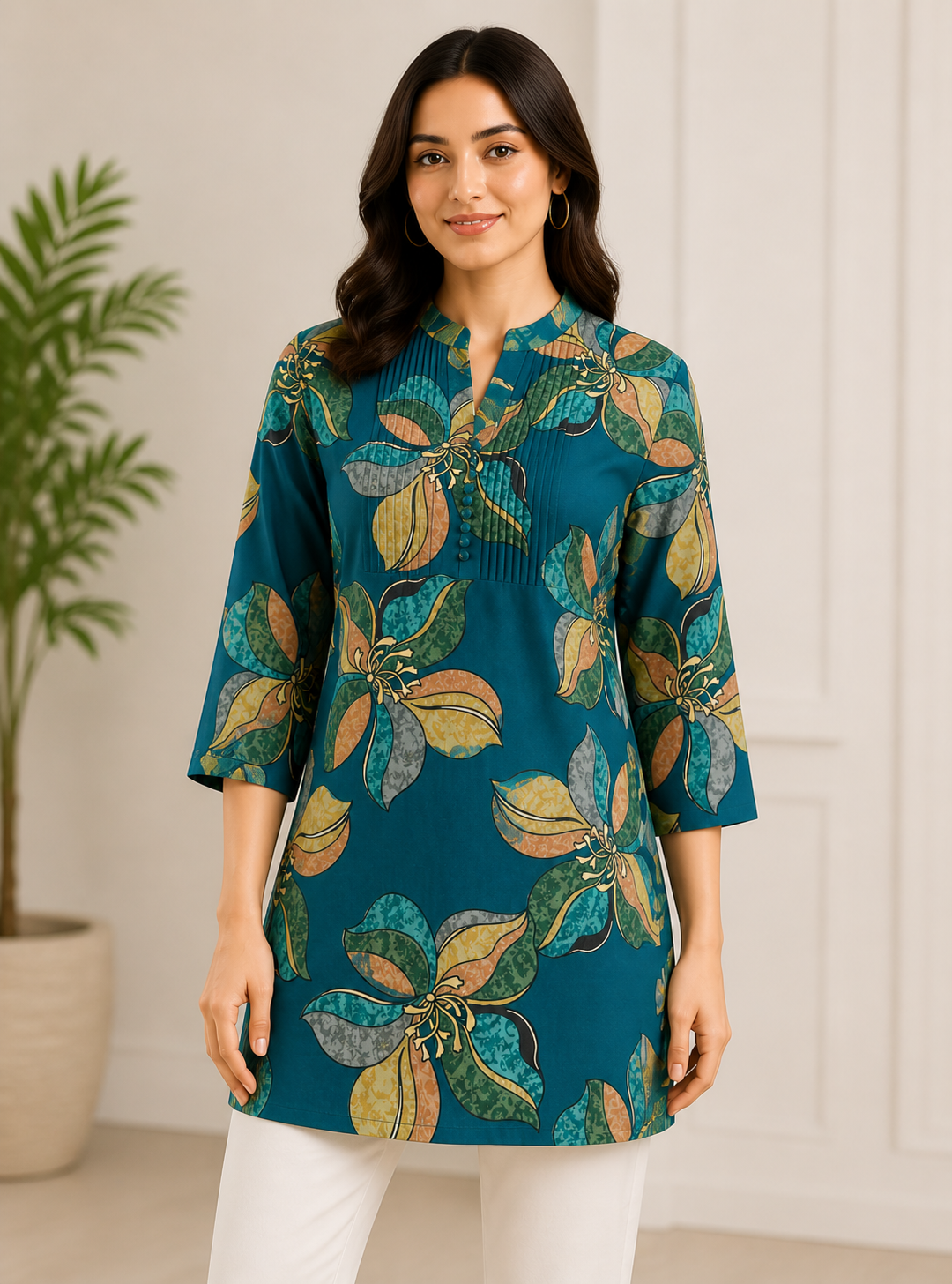 Premium Teal Floral Printed Kurti for Women | Stylish Everyday Wear | Soft & Comfortable