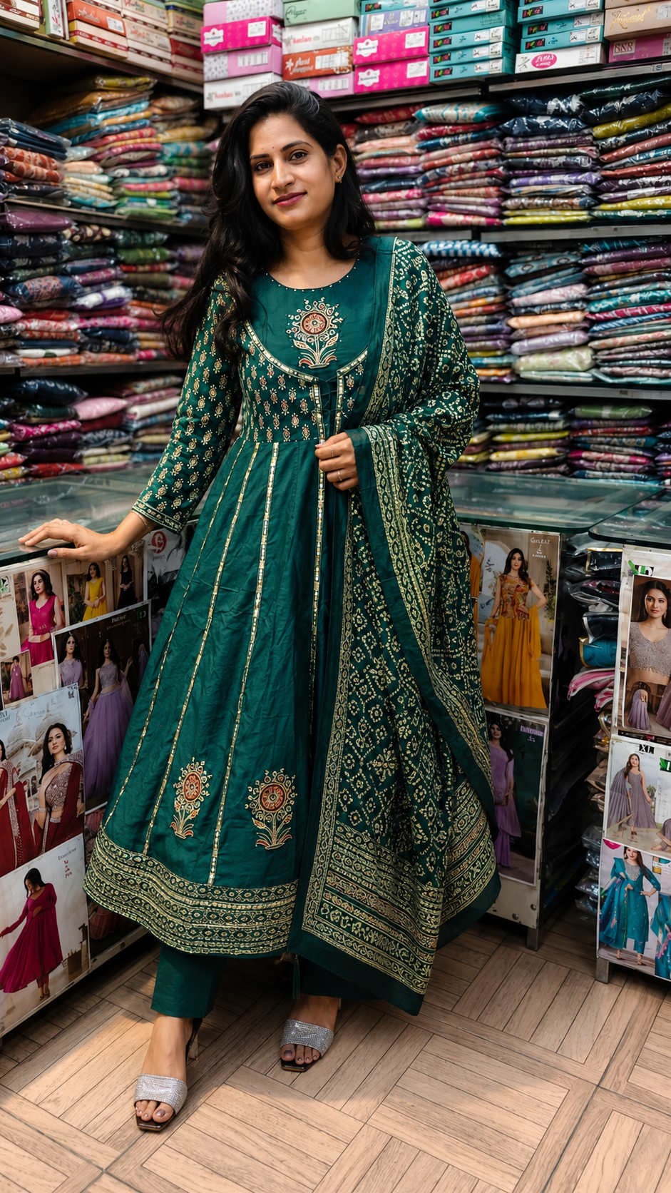 "Royal Green Designer Kurta with Palazzo & Dupatta"