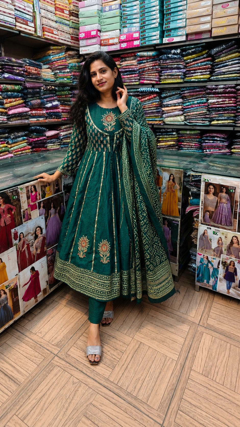 "Royal Green Designer Kurta with Palazzo & Dupatta"