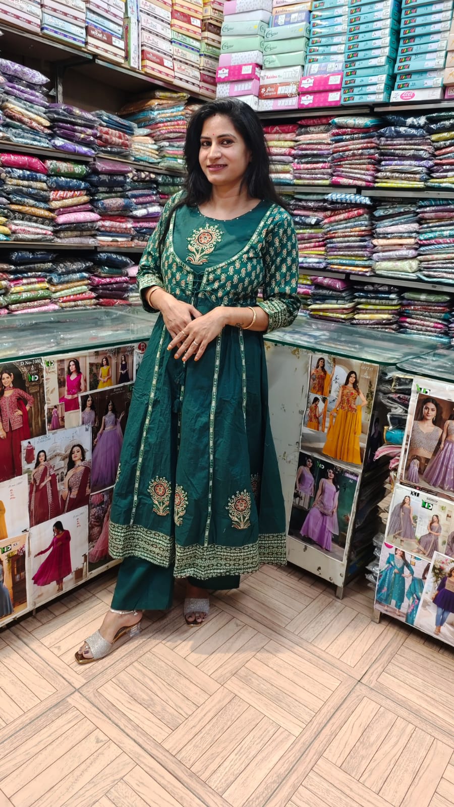 "Royal Green Designer Kurta with Palazzo & Dupatta"