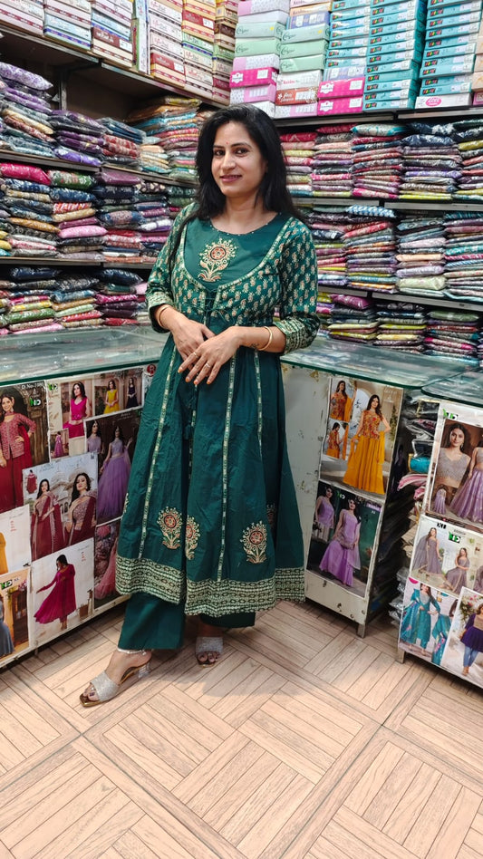 "Royal Green Designer Kurta with Palazzo & Dupatta"