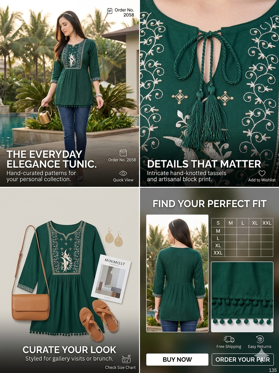 Premium Bottle Green Embroidered Tunic - Elegant Ethnic Wear