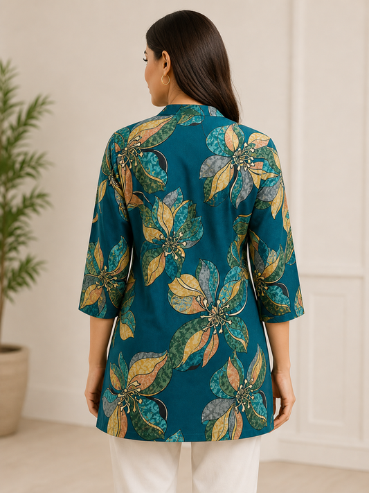 Premium Teal Floral Printed Kurti for Women | Stylish Everyday Wear | Soft & Comfortable