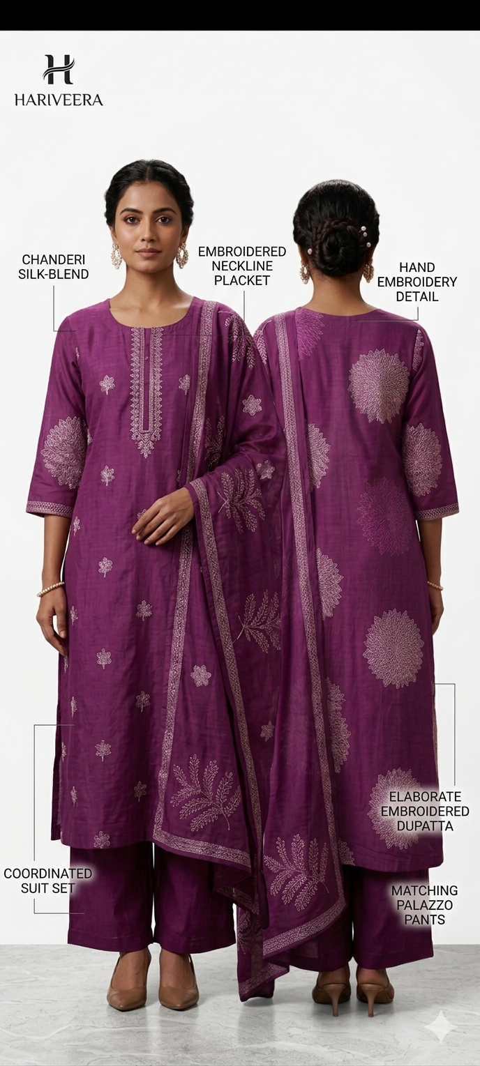 Hariveera Purple Chanderi Silk Embroidered Suit Set
