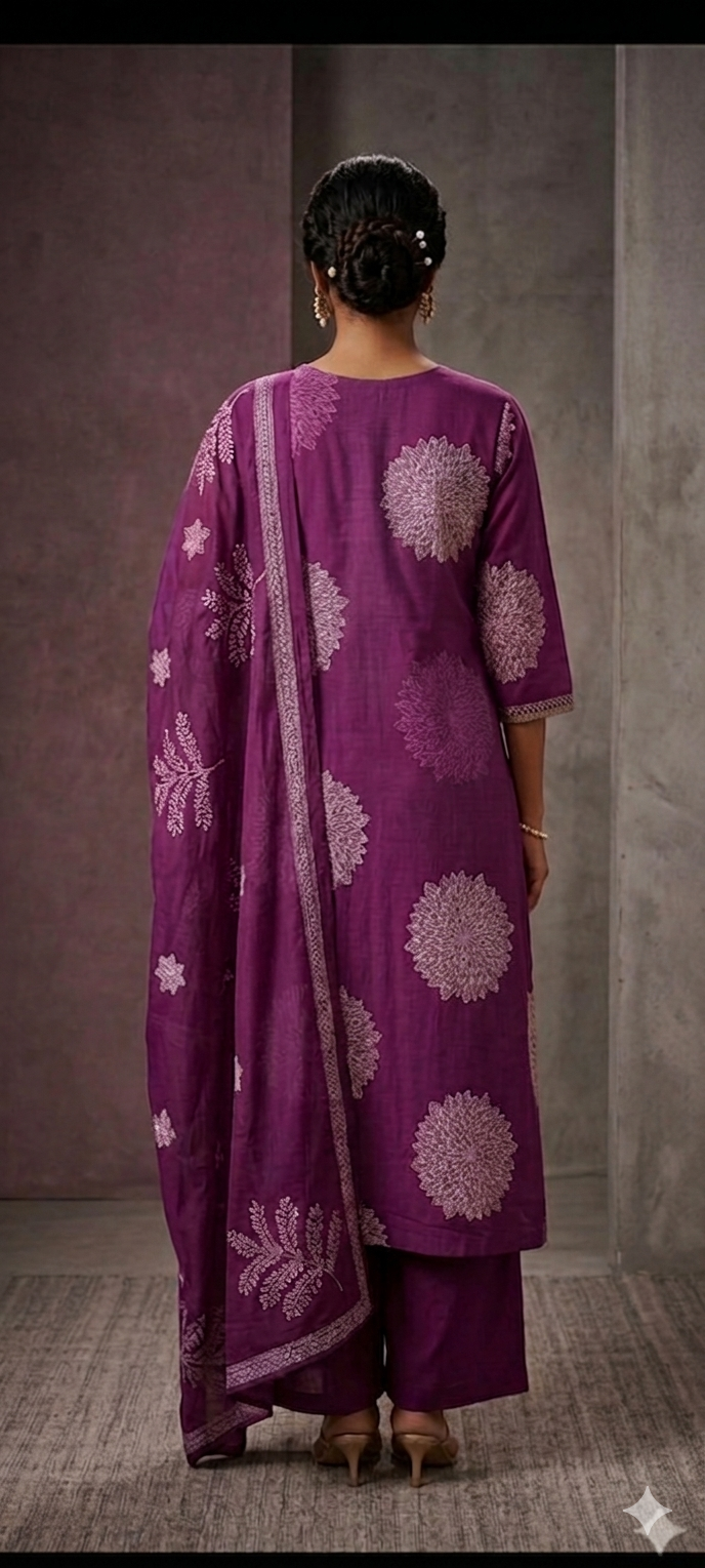 Hariveera Purple Chanderi Silk Embroidered Suit Set